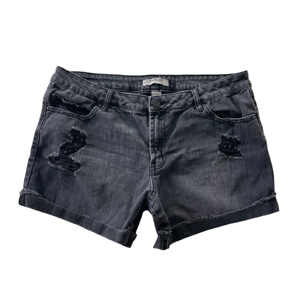 Refuge Distressed Black Wash Denim Jean Cut Off Shorts Sz 10
